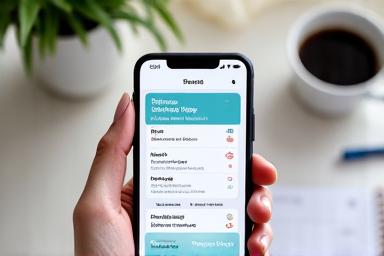 Mano sosteniendo un smartphone con una aplicación de productividad personal abierta mostrando un horario y tareas.